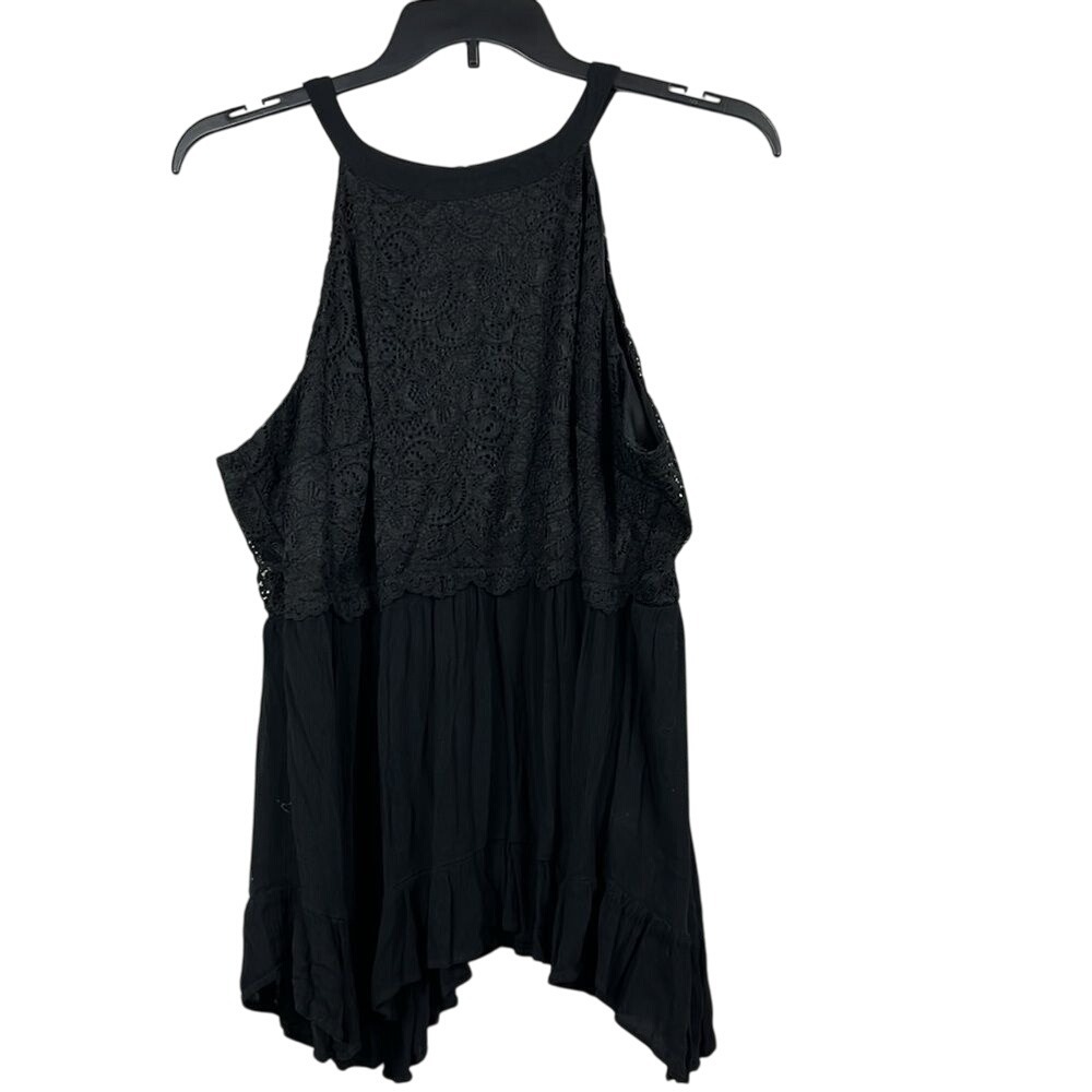 Torrid Babydoll Gauze High Neck Tank‎ W Lace Halter Womens Size 1 (14-16 1X) Blk